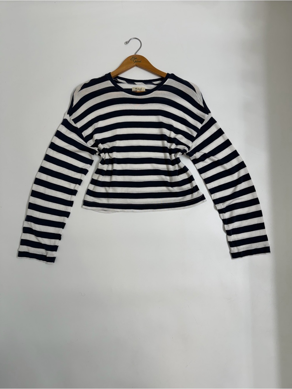 Madewell Navy White Striped Lightweight Knit Sweater Cropped Top Large